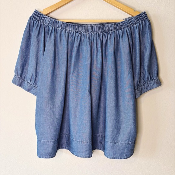 Kate Spade Chambray Off The Shoulder Top, Small, Broome Street denim blouse - Picture 3 of 16